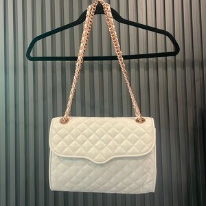 Rebecca Minkoff classic quilted flap bag in a cream leather and rose gold chain